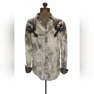 Gray and Black Roar Design Button-Up Shirt